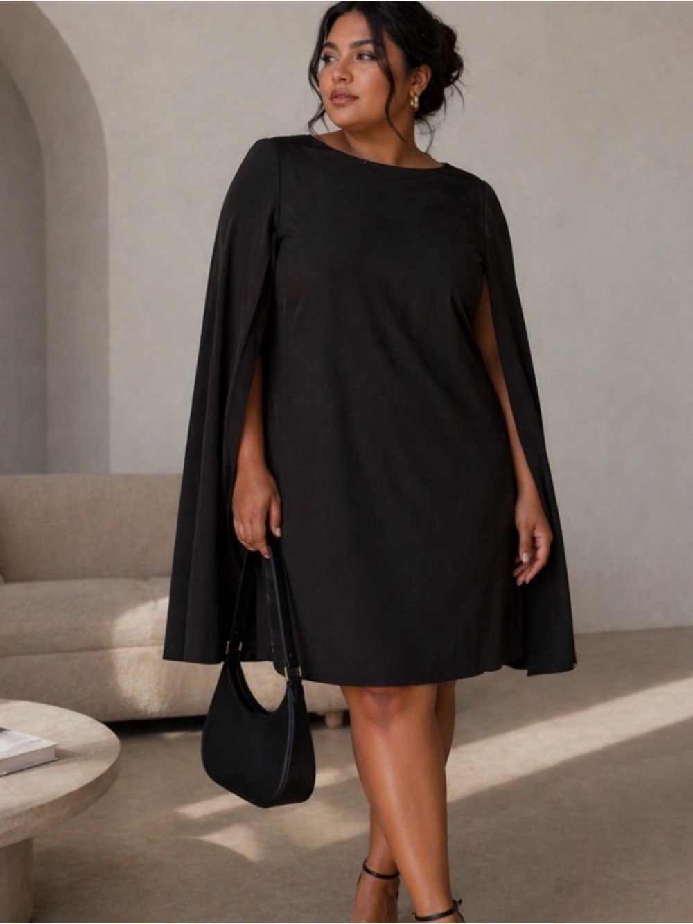 Eloquii Black Cape-Sleeve Mini Dress